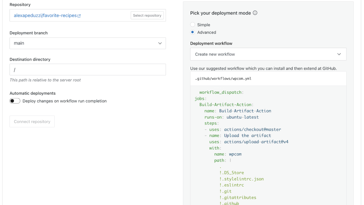 GitHub Deployments – WordPress.com Information