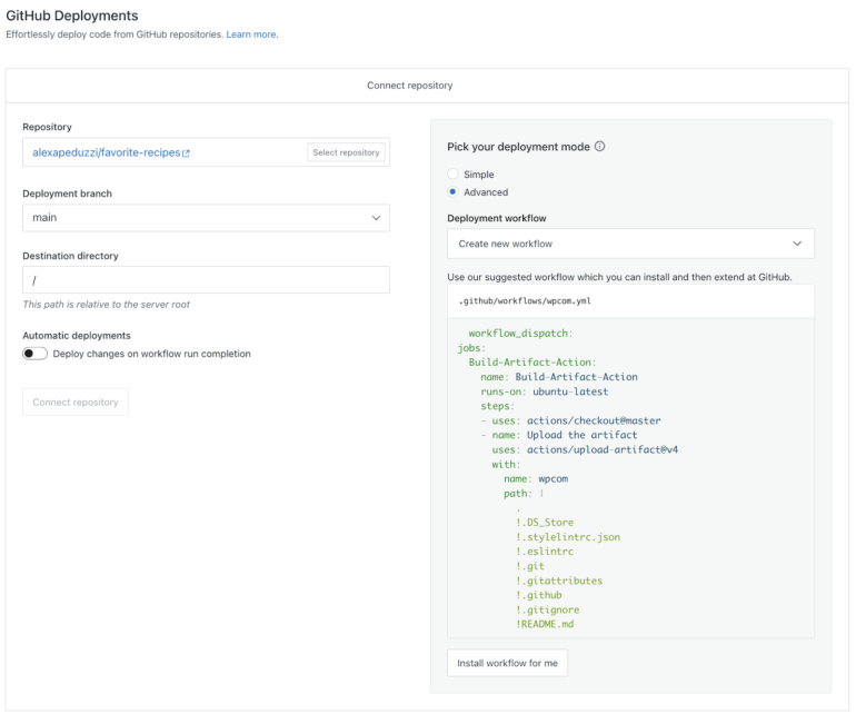 GitHub Deployments – WordPress.com Information